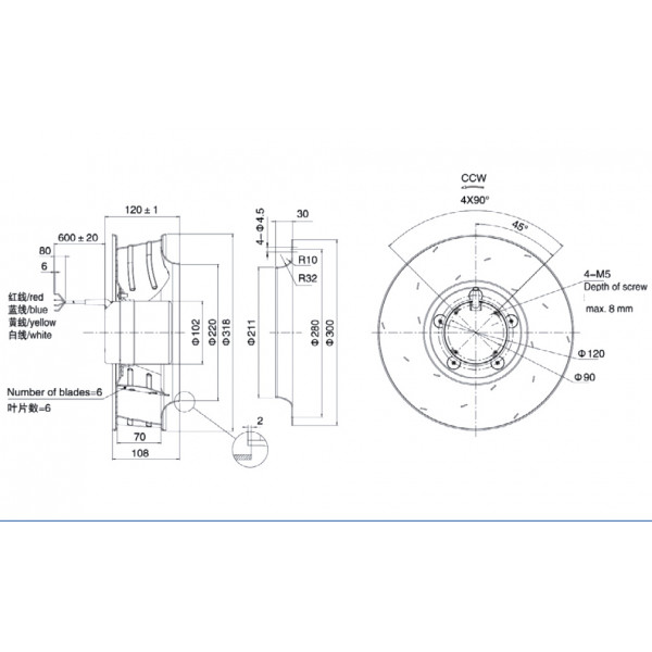 Центробежный вентилятор Weiguang DC102/50C3G01-B310/70A1-01