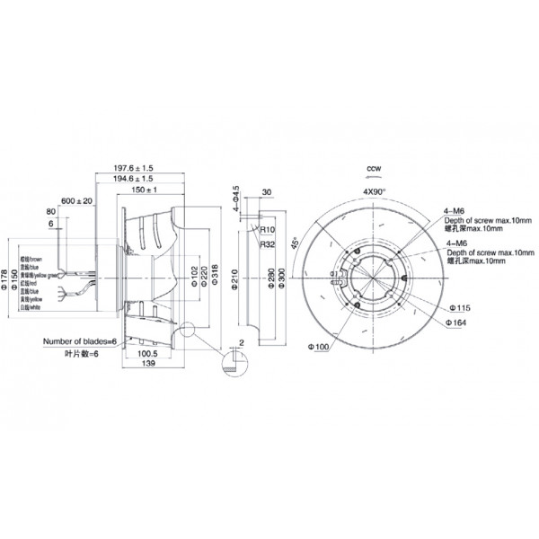 Центробежный вентилятор Weiguang EC102/50E3G01-B310/100A1-01 с энергоэффективным двигателем