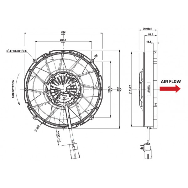 Вентилятор осевой Spal VA89-BBL338P/N-94A ◯ 305 мм
