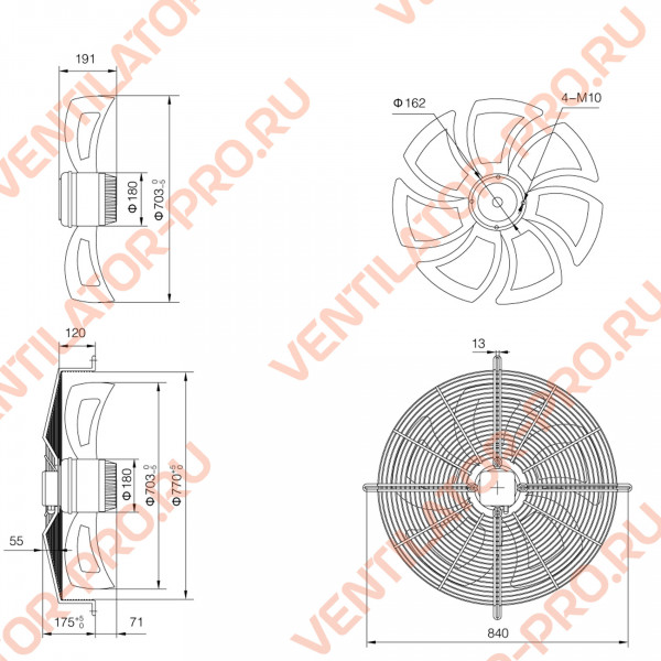 Вентилятор осевой Weiguang YWF6D-710S-180/75-G Повышенной мощности