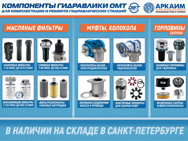 Поступление компонентов гидравлики OMT (Италия): фильтры, колокола, муфты, сапуны и горловины