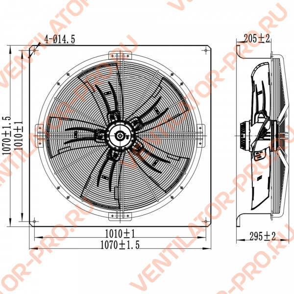 Вентилятор осевой Weiguang YWF-6D-910-B-180/120A-B1 ⌀910 мм, настенная панель