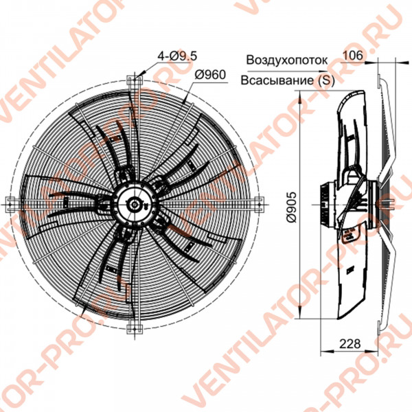 Вентилятор осевой Weiguang YWF6E-910S-180/120A-G Повышенной мощности